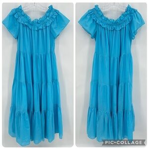 Trina Turk Cattleya 2 Tiered Cotton Dress Blue Size M